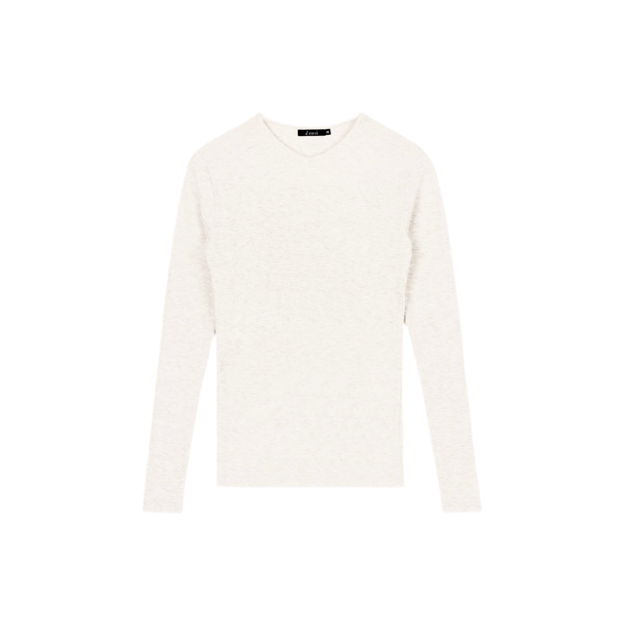 Ribbed V-neck Tee| White