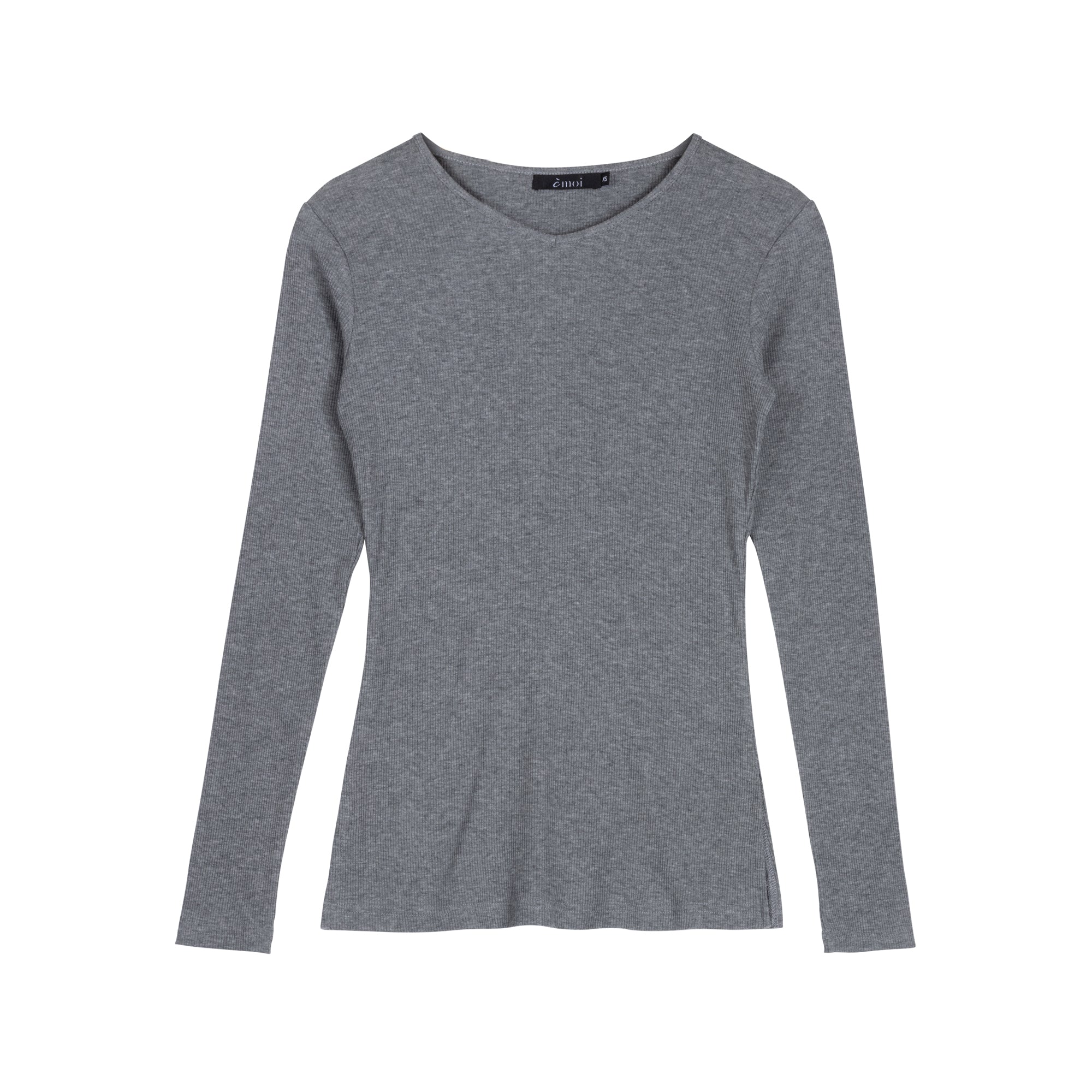 Ribbed V-neck Tee | Charcoal