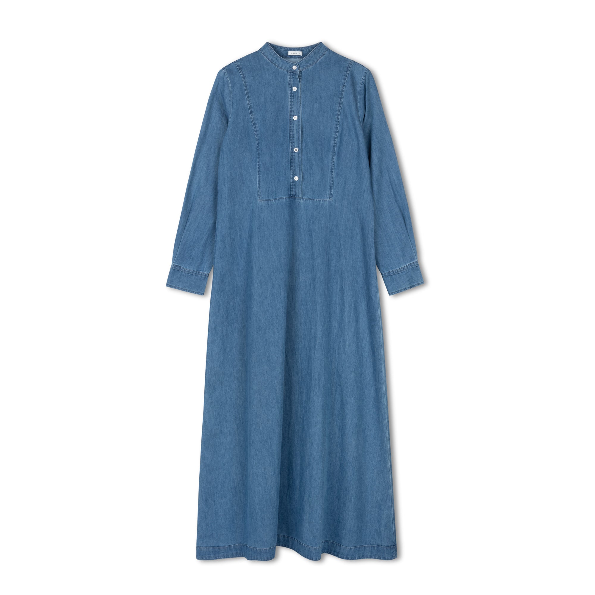 long sleeve maxi denim dress Womens Layers with Tiered Silhouette Wash Lab Deep Blue / L Step out in effortless denim perfection with the Tamara Maxi Dress in Med Denim Women's Denim Long Sleeve Maxi