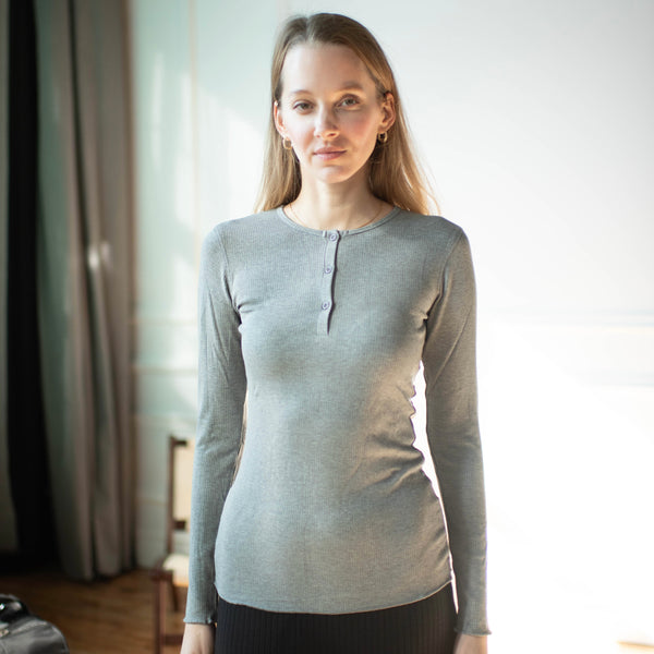 Women's Ribbed Henley Top in Midnight