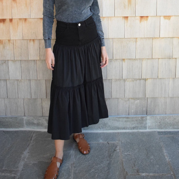 Chambray Tiered Skirt | Black – C'Moi