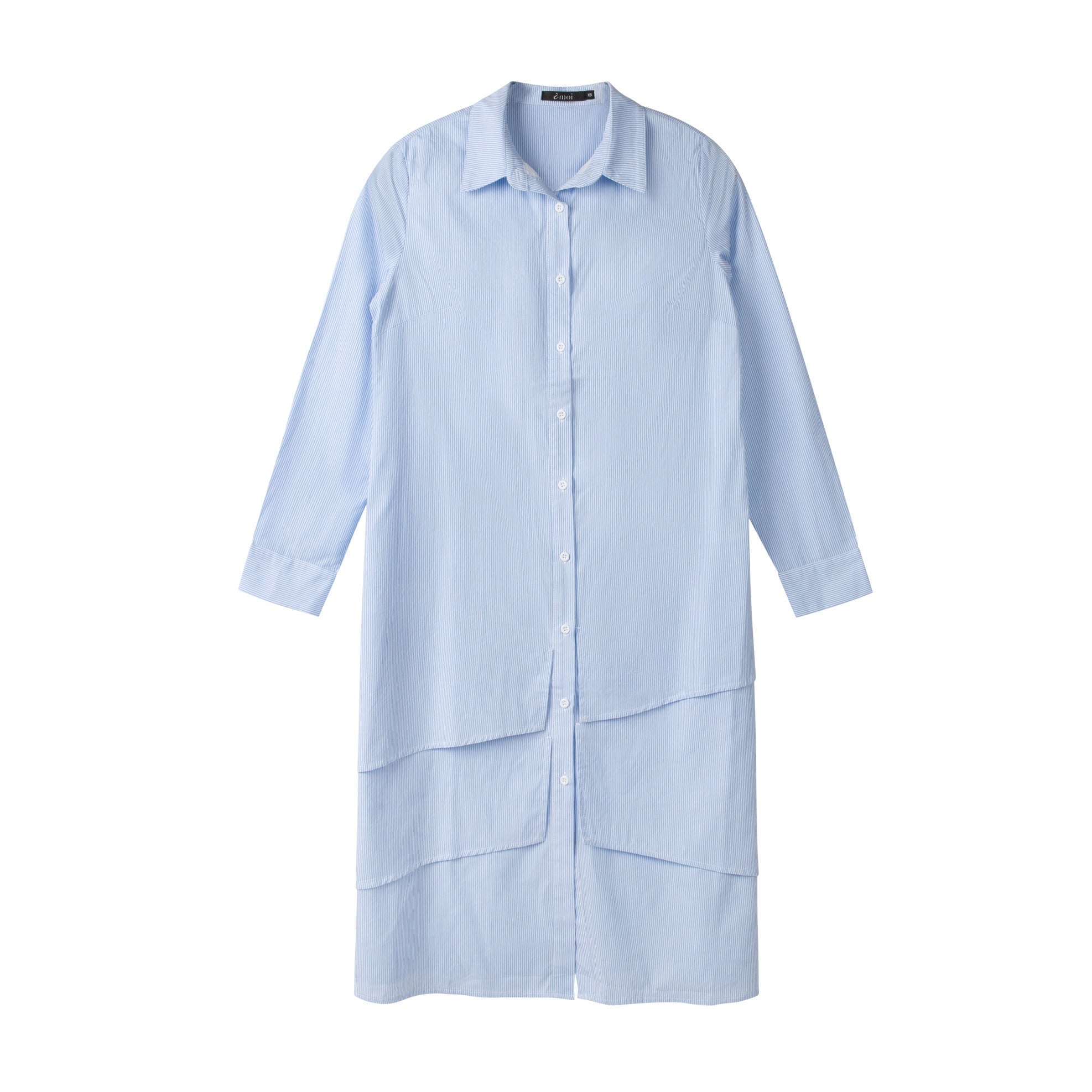 blue ruffle shirt dress Women's In Perfect Order Blue Stripe Button Front Ruffle Collar Midi Shirt Dress | Size: S main image 1