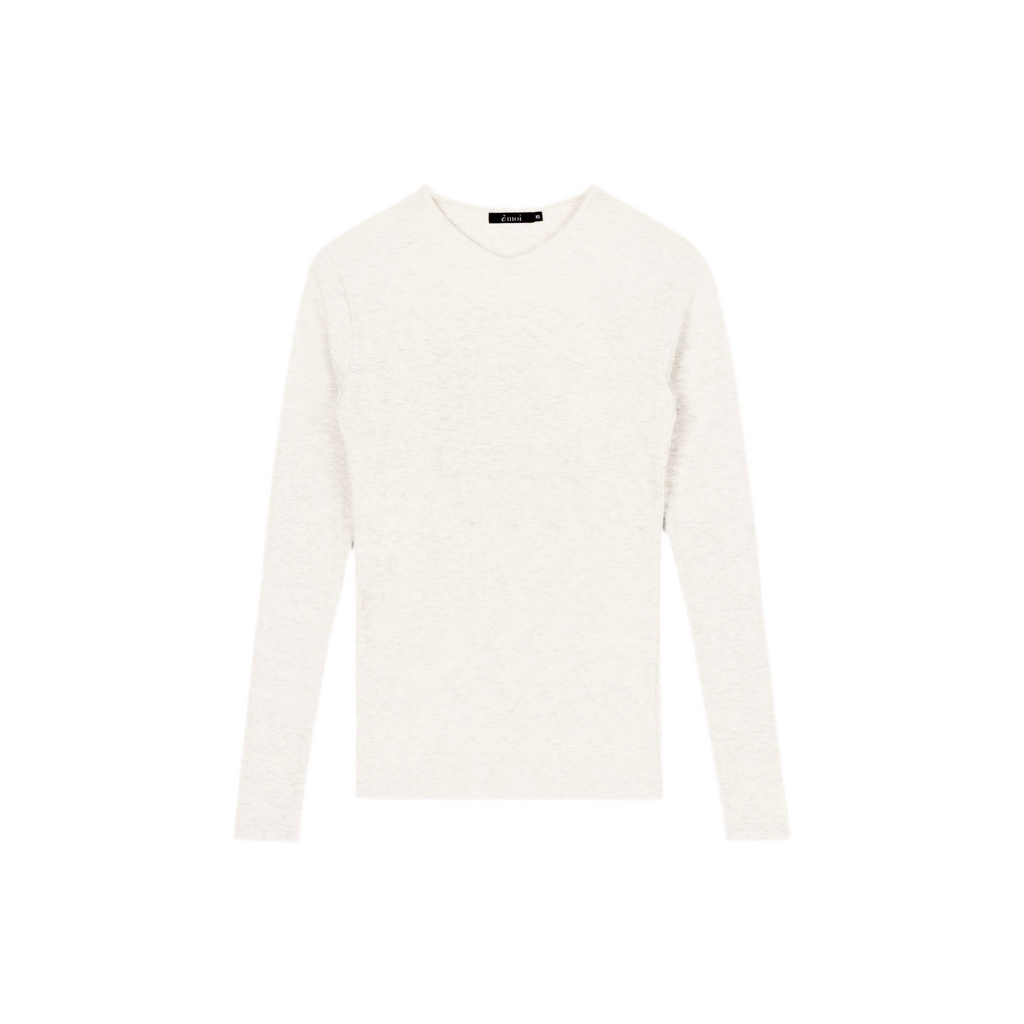 Ribbed V-neck Tee| White