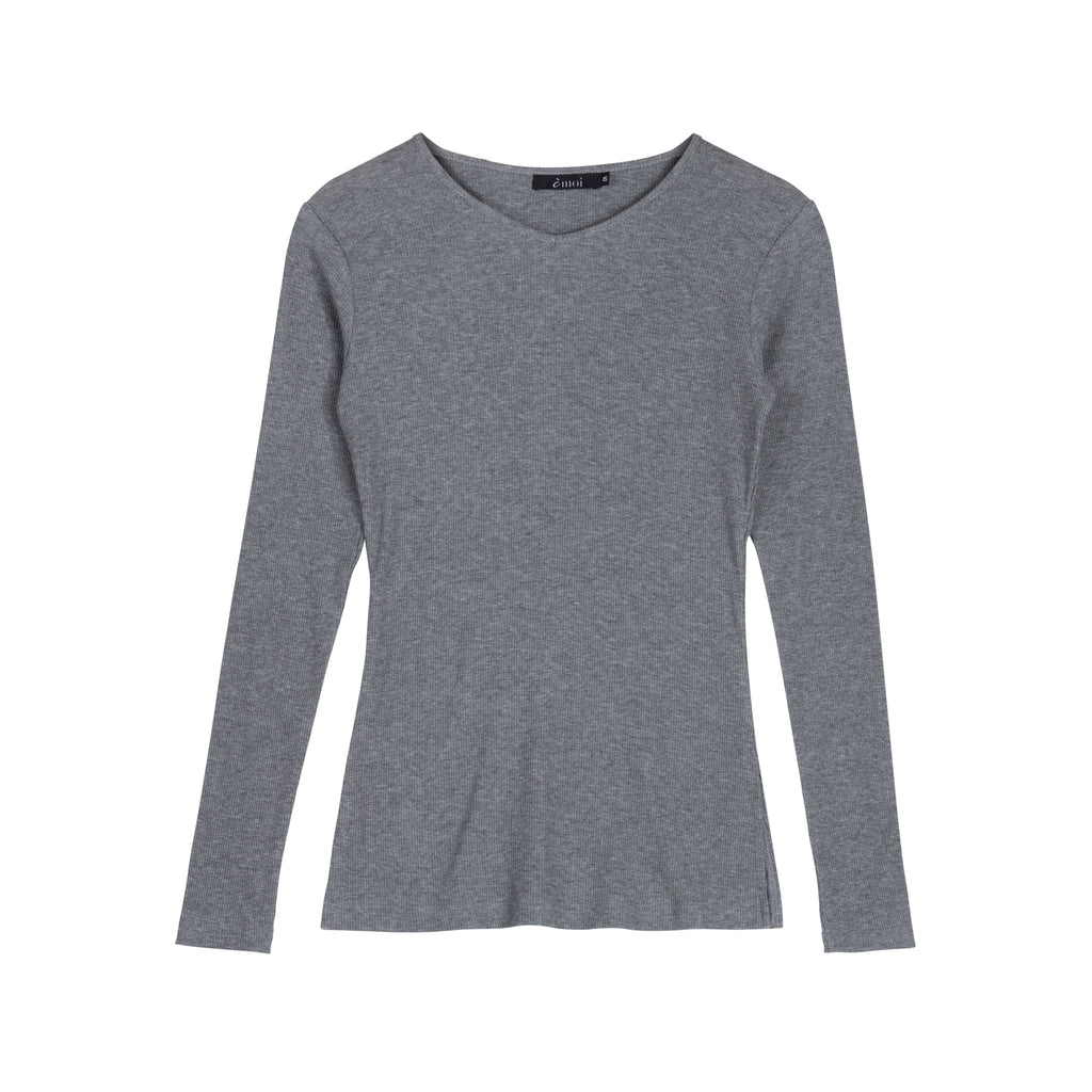 Ribbed V-neck Tee | Charcoal