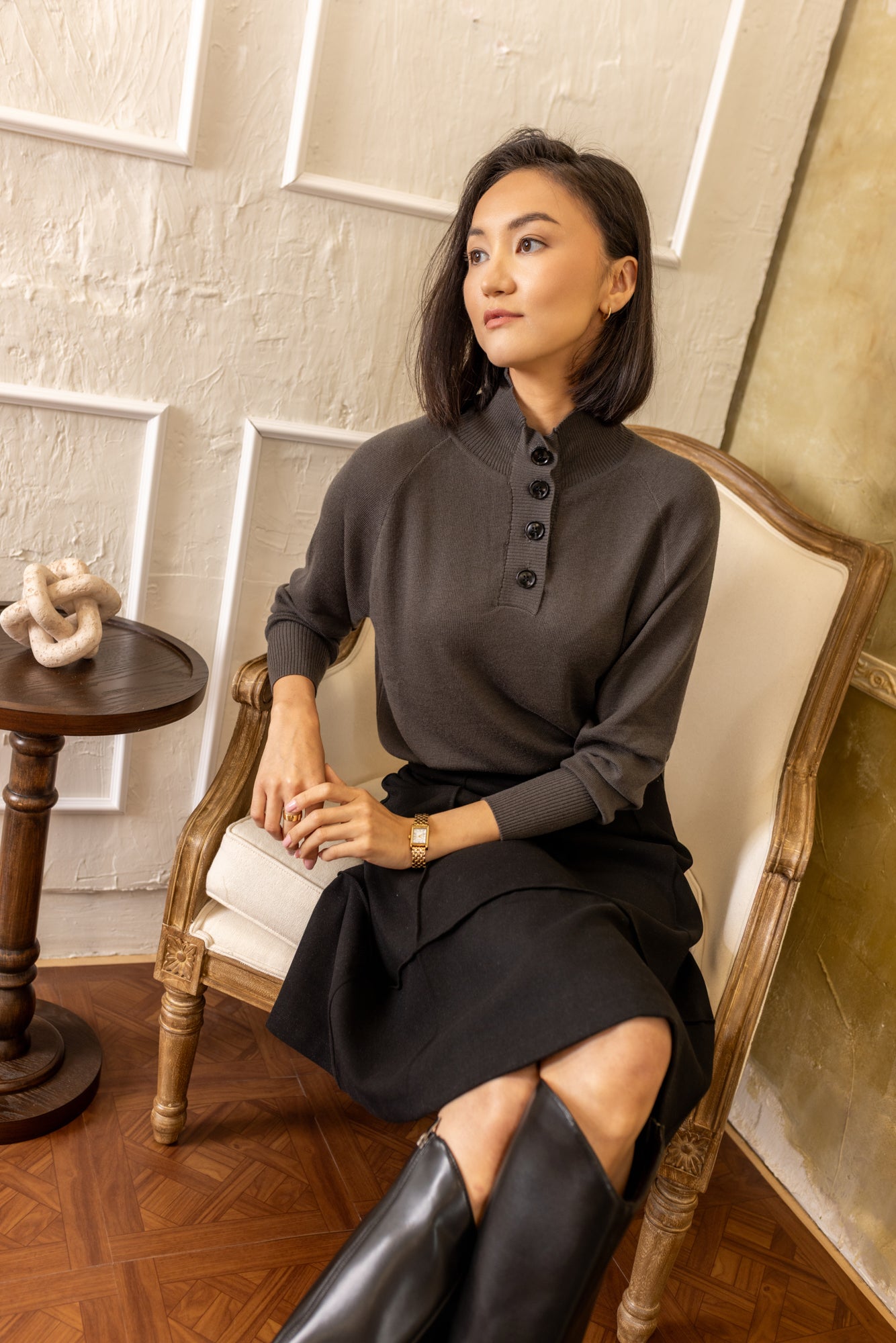 High Neck Sweater | Charcoal