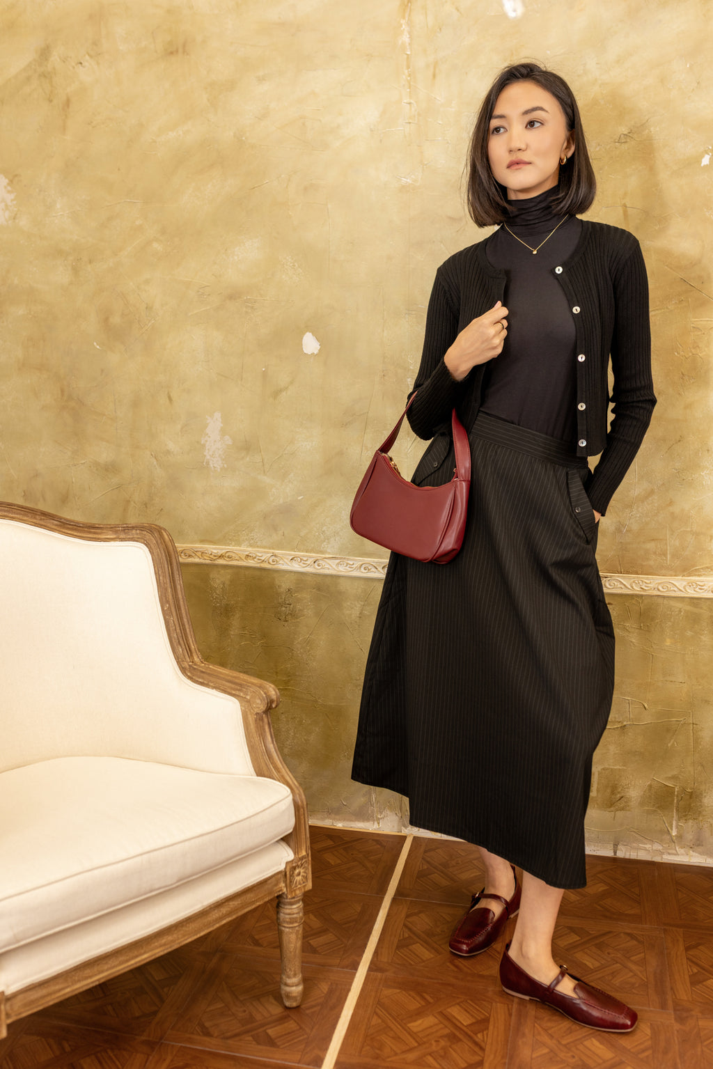 Pinstripe Skirt | Black