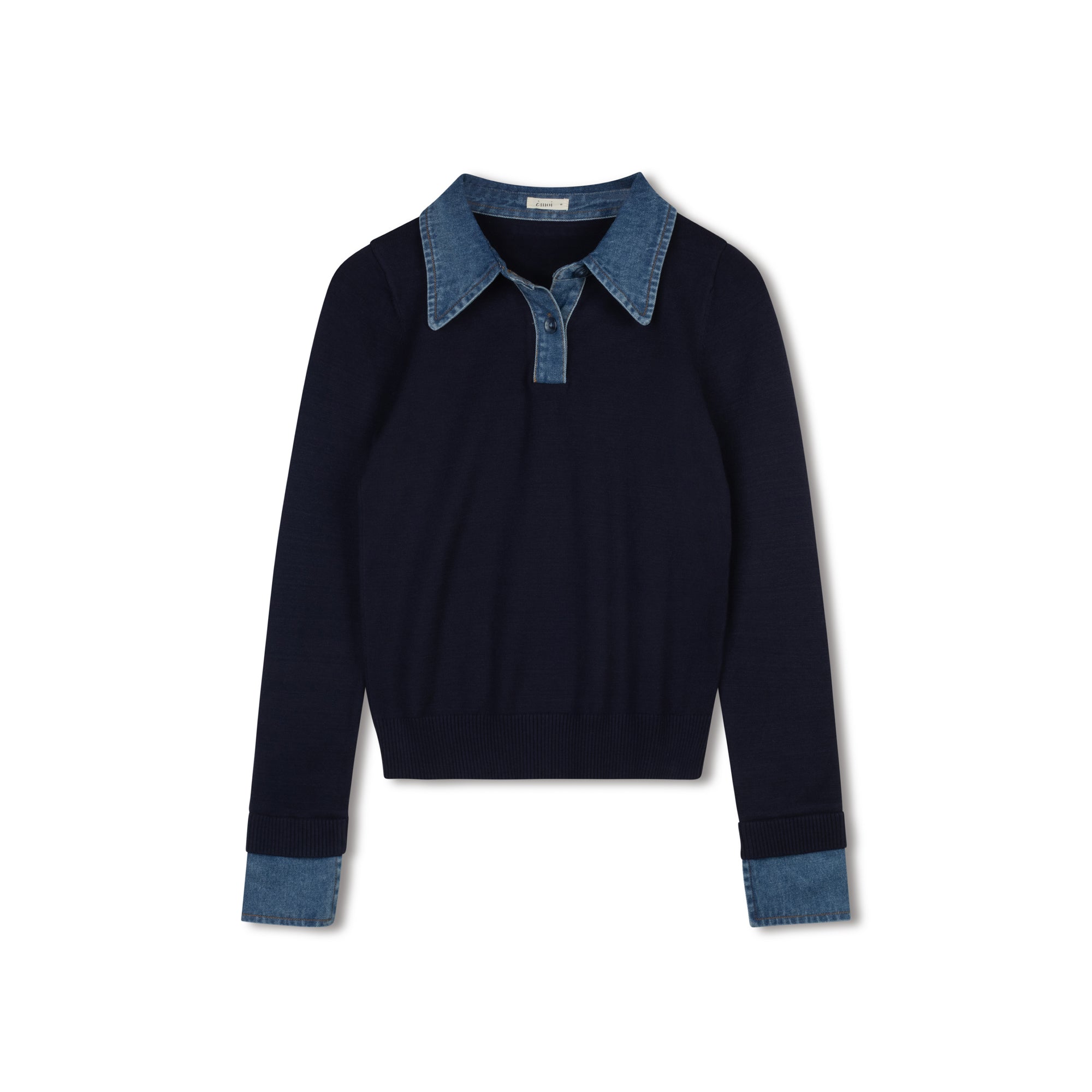 Denim Accented Sweater | Navy