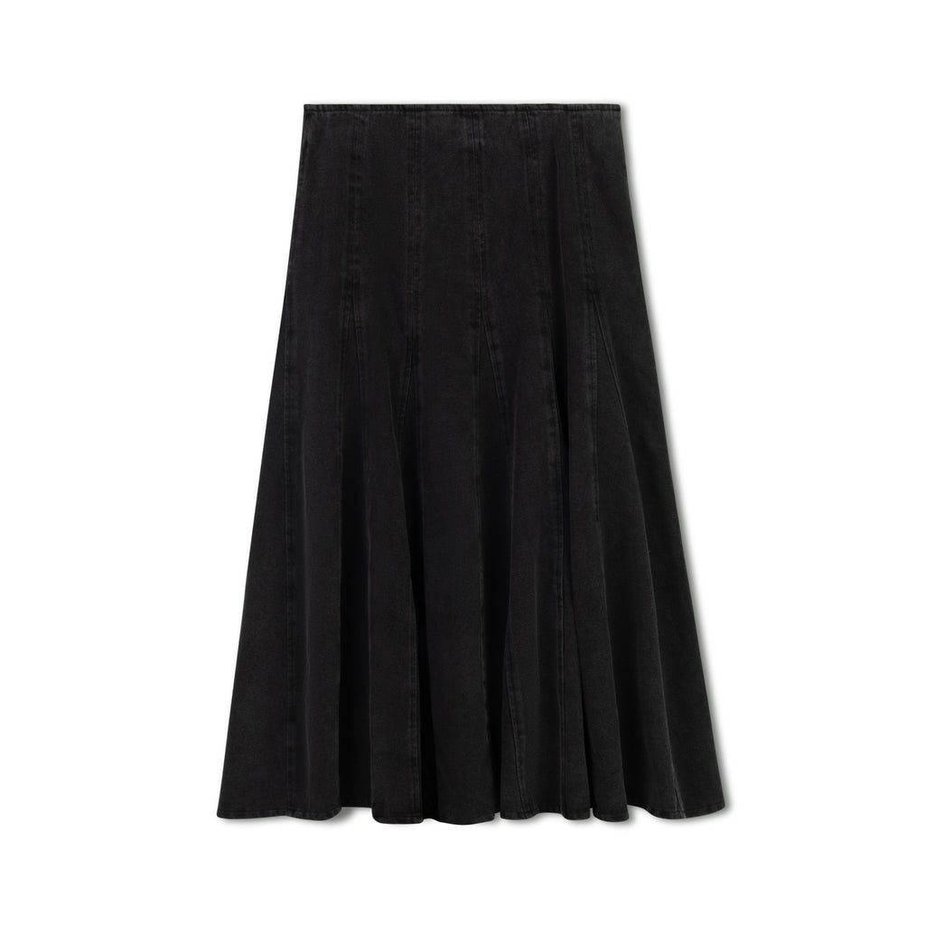 Midi Denim Panel Skirt | Denim Black