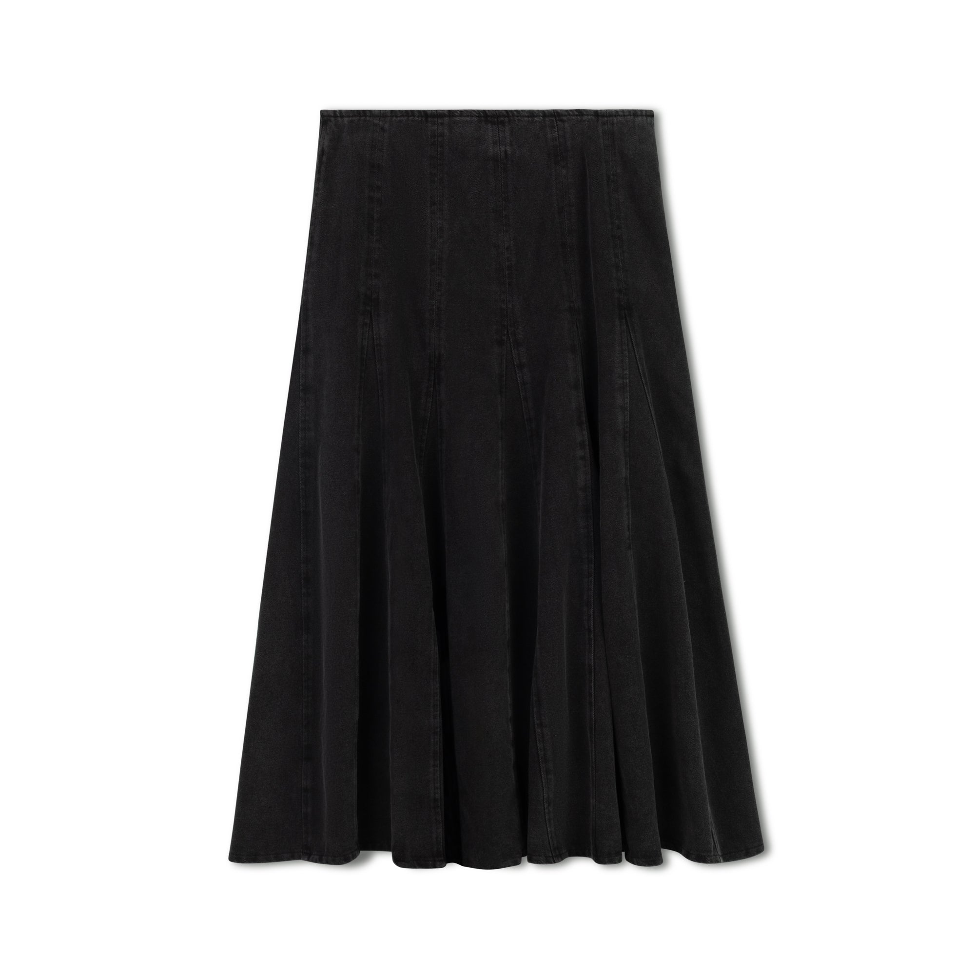 Midi Denim Panel Skirt | Denim Black