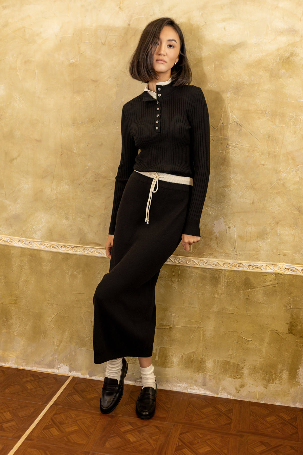 Double Collar Sweater  | Black