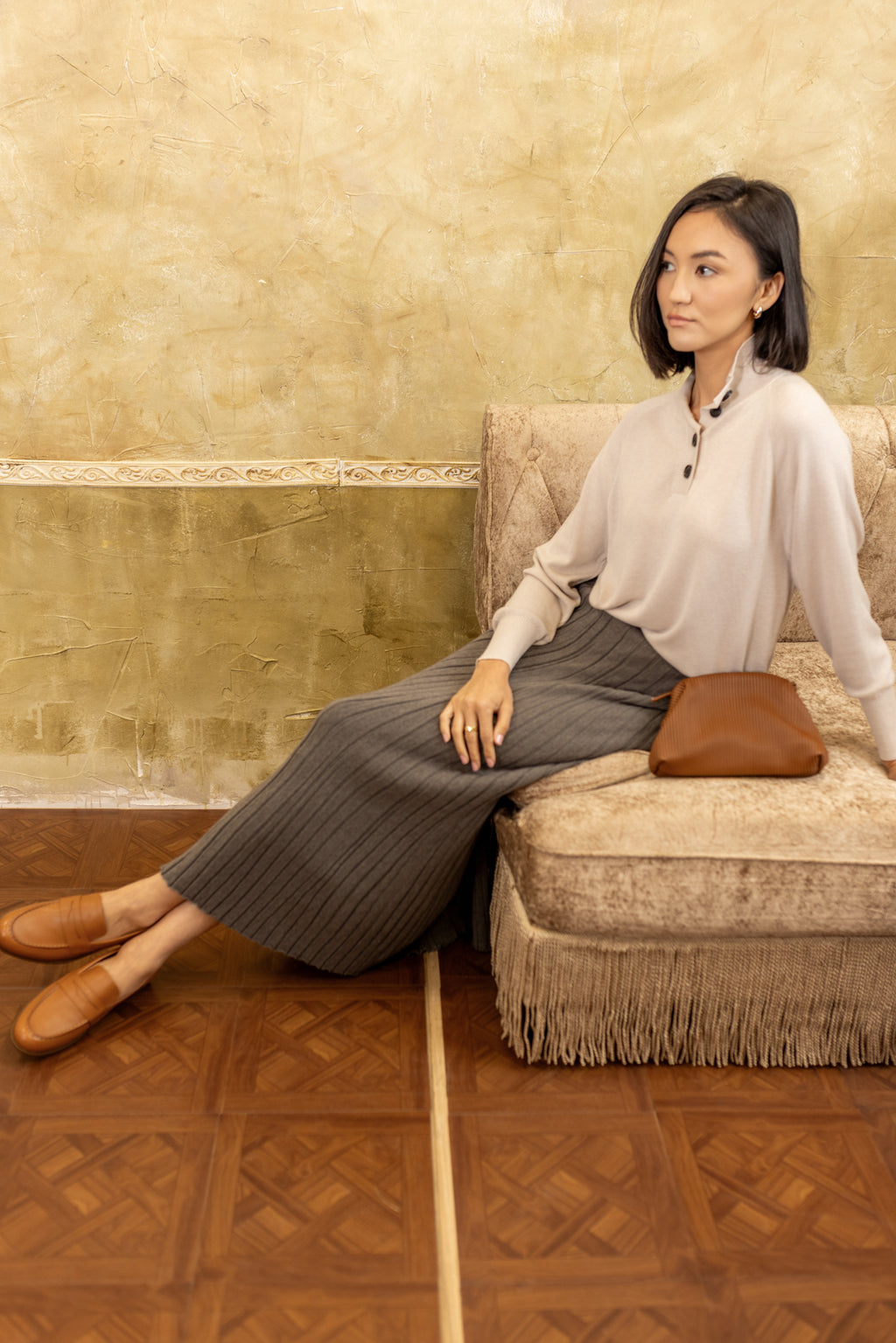 Flared Knit Skirt | Gray