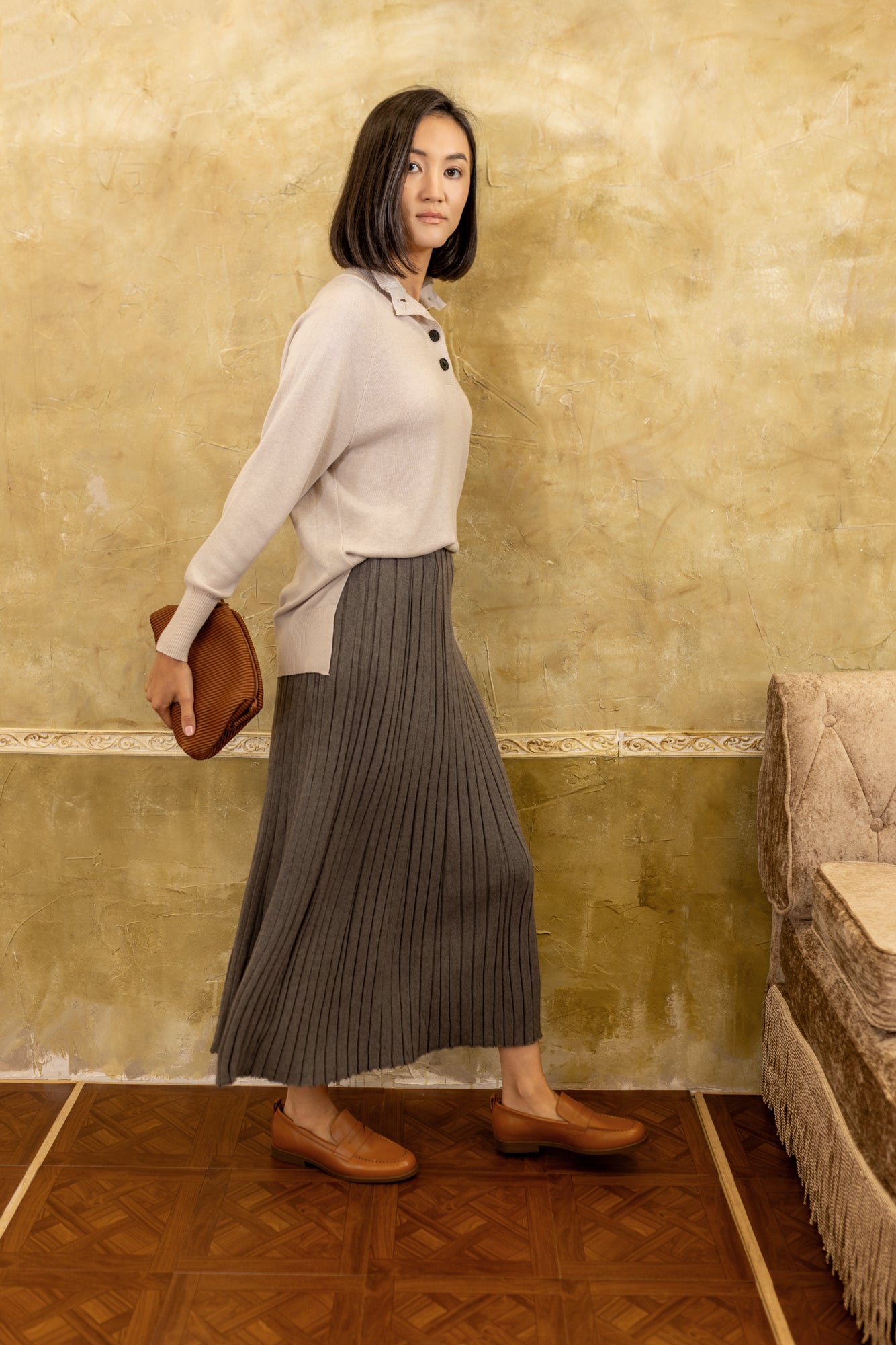 Flared Knit Skirt | Gray