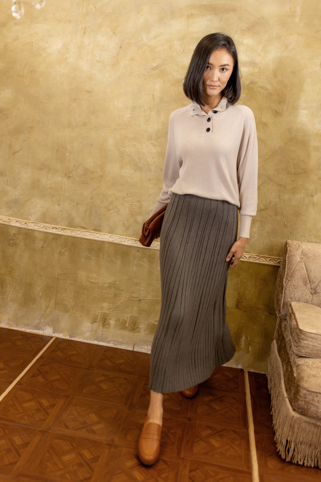 Flared Knit Skirt | Gray