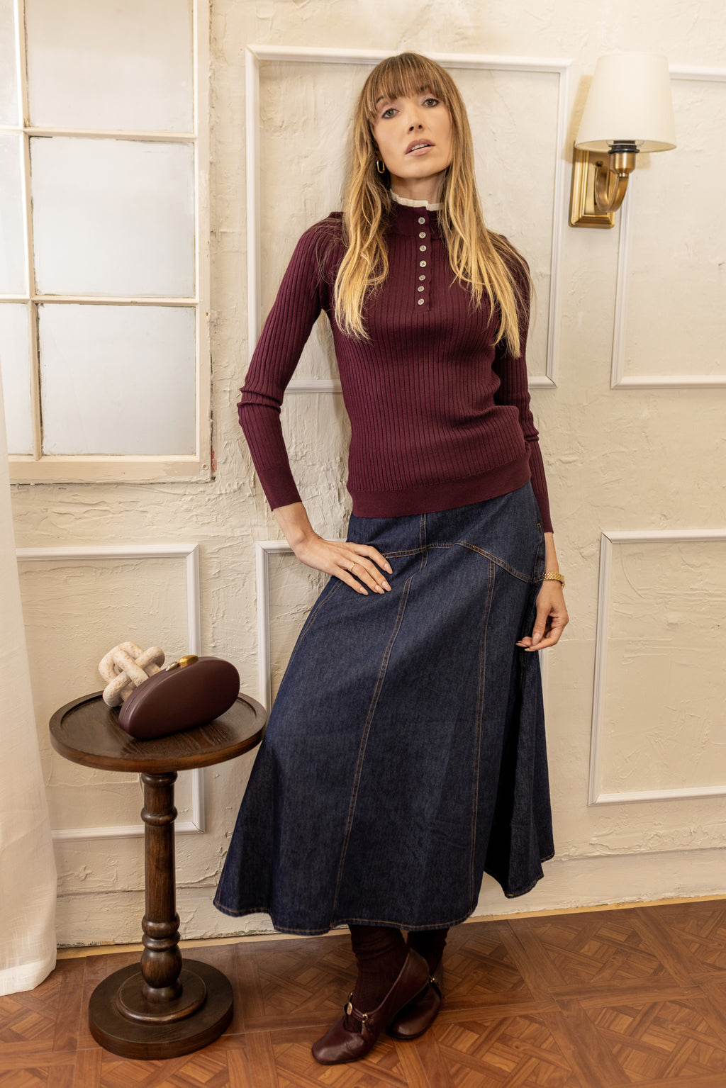 Double Collar Sweater  | Maroon