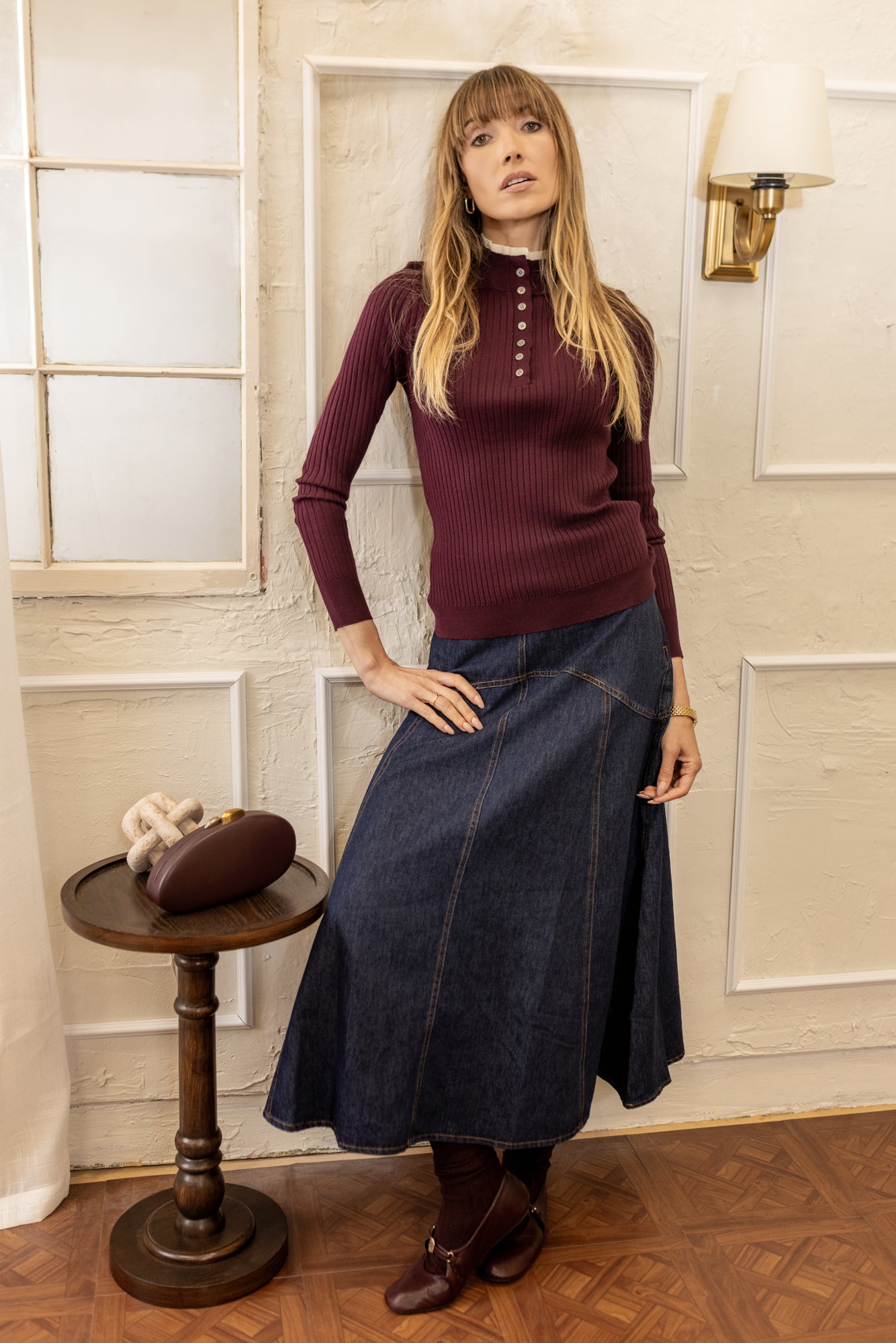 Double Collar Sweater  | Maroon