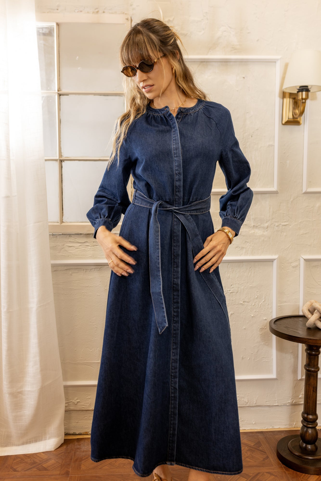 Belted Denim Dress | Blue