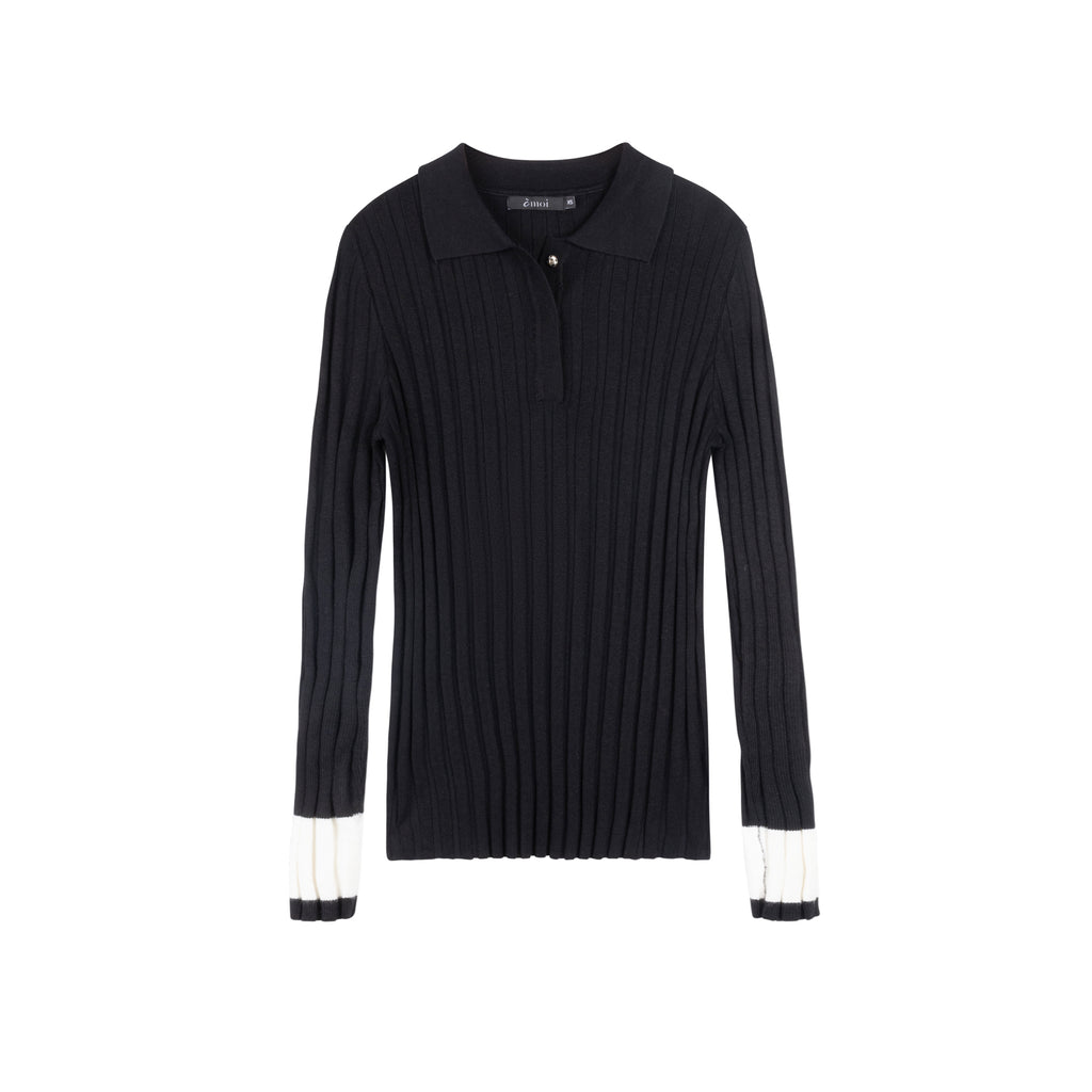 Contrast Knit Polo | Black