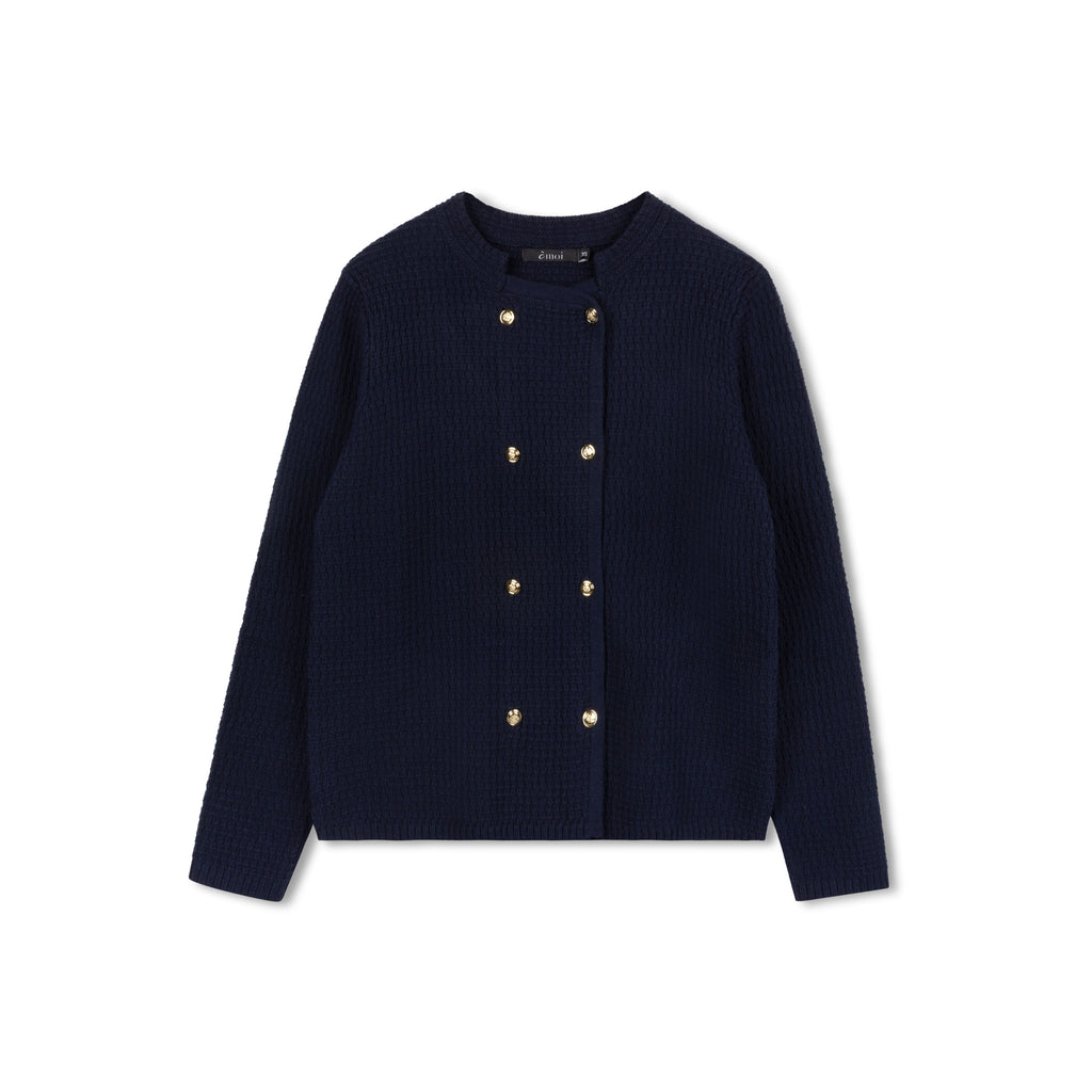 Waffle Knit Cardigan | Navy