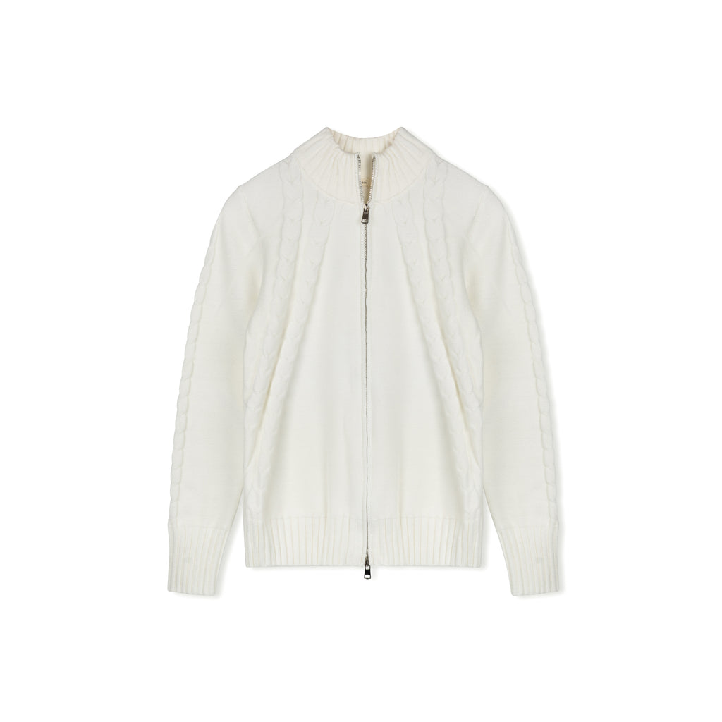 Double Zip Cable Sweater | White