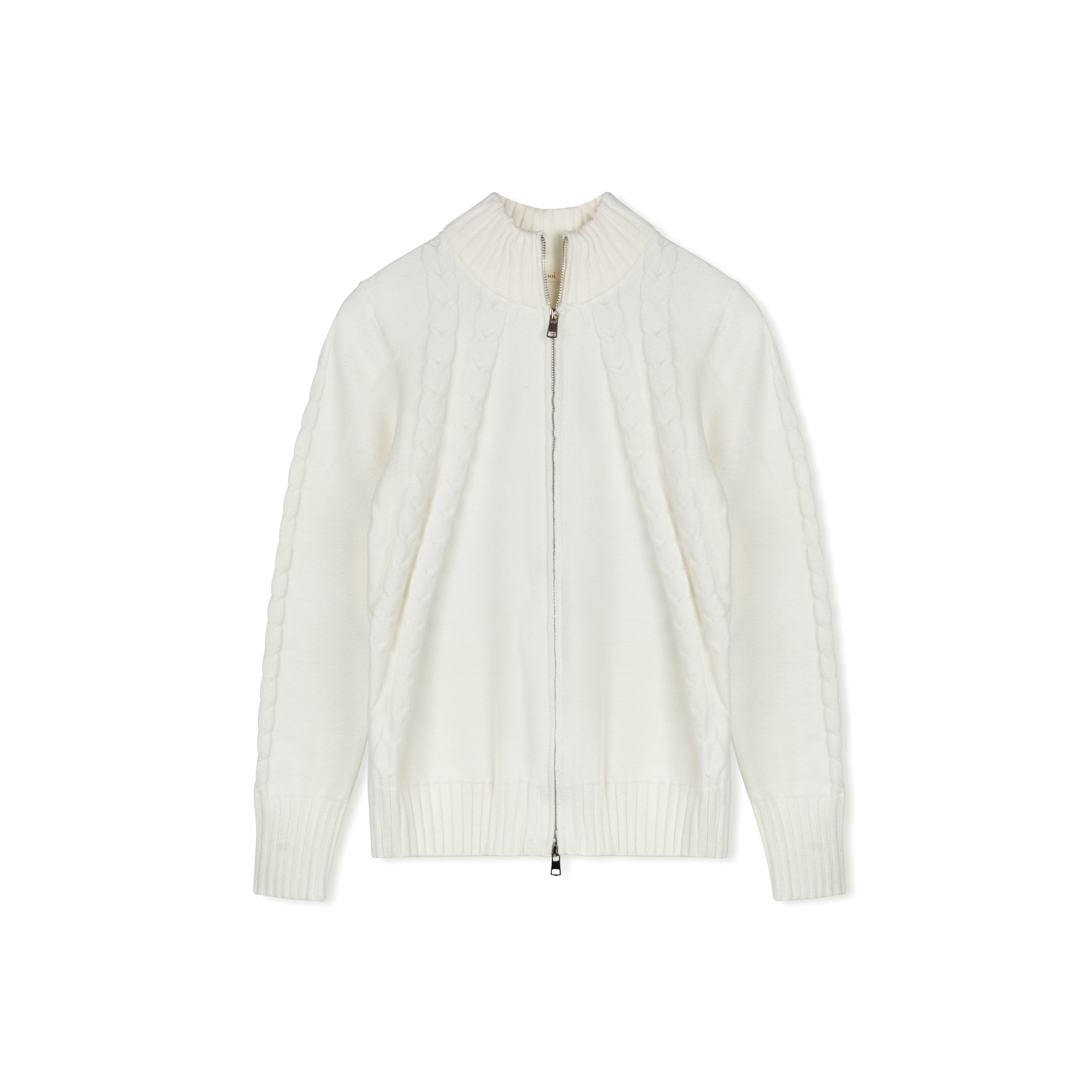 Double Zip Cable Sweater | White