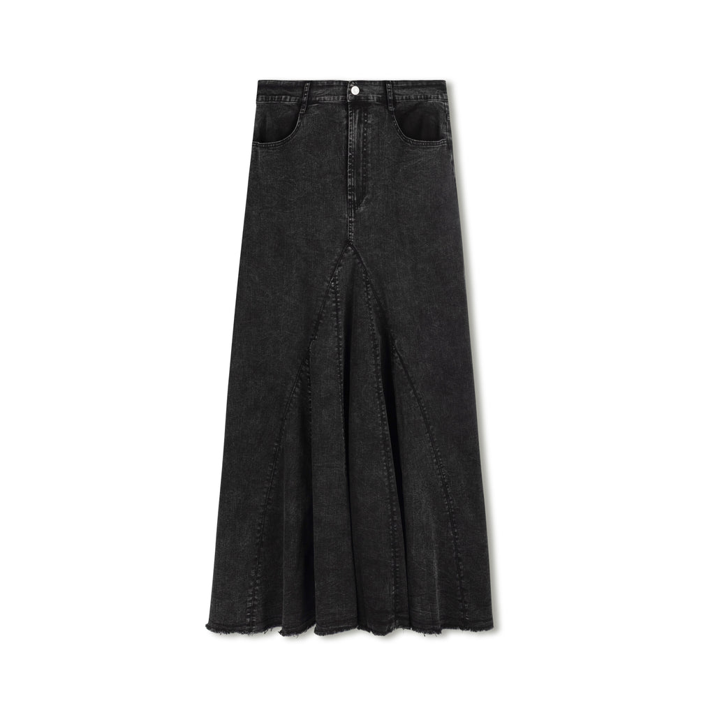 Flared Denim Skirt| Black