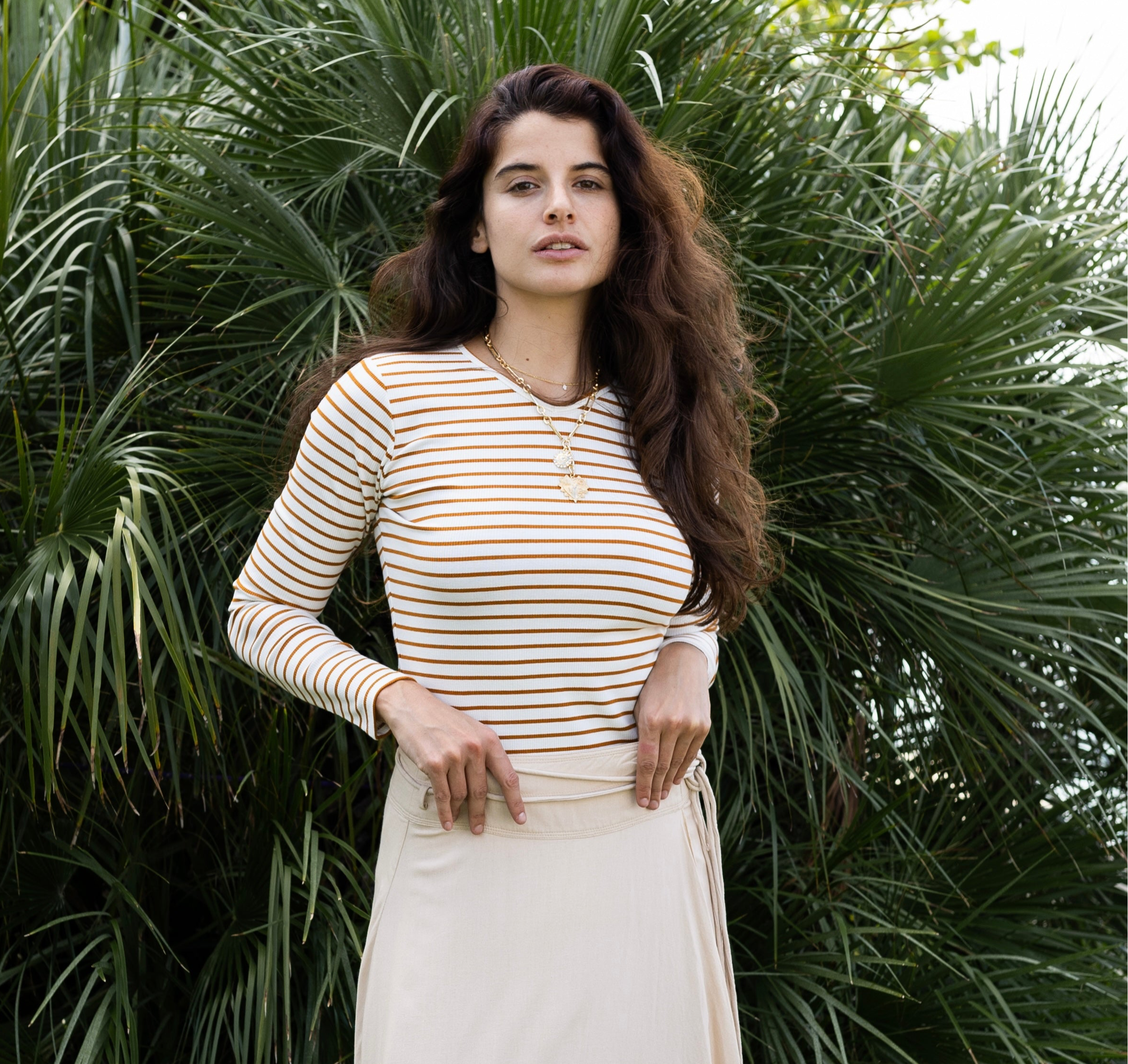 Striped Rib Tee White/Rust [Final Sale]