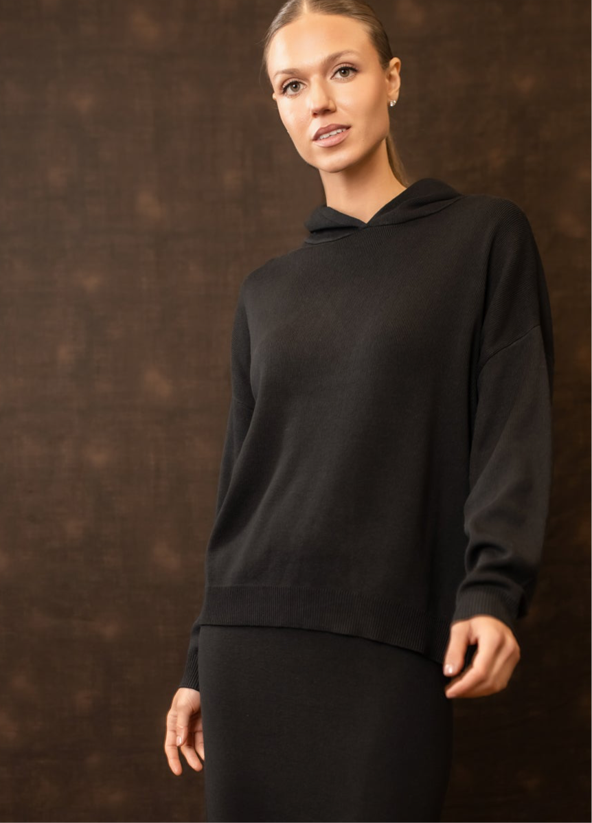 Hoodie Knit Top | Black Set