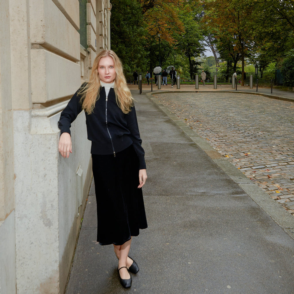 Velour Midi Skirt | Black