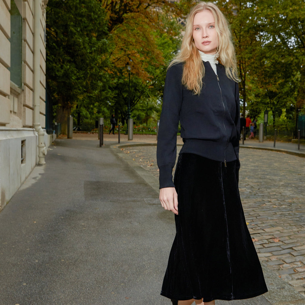 Velour Midi Skirt | Black