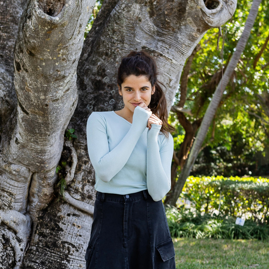 Ribbed V-neck Tee | Seafoam