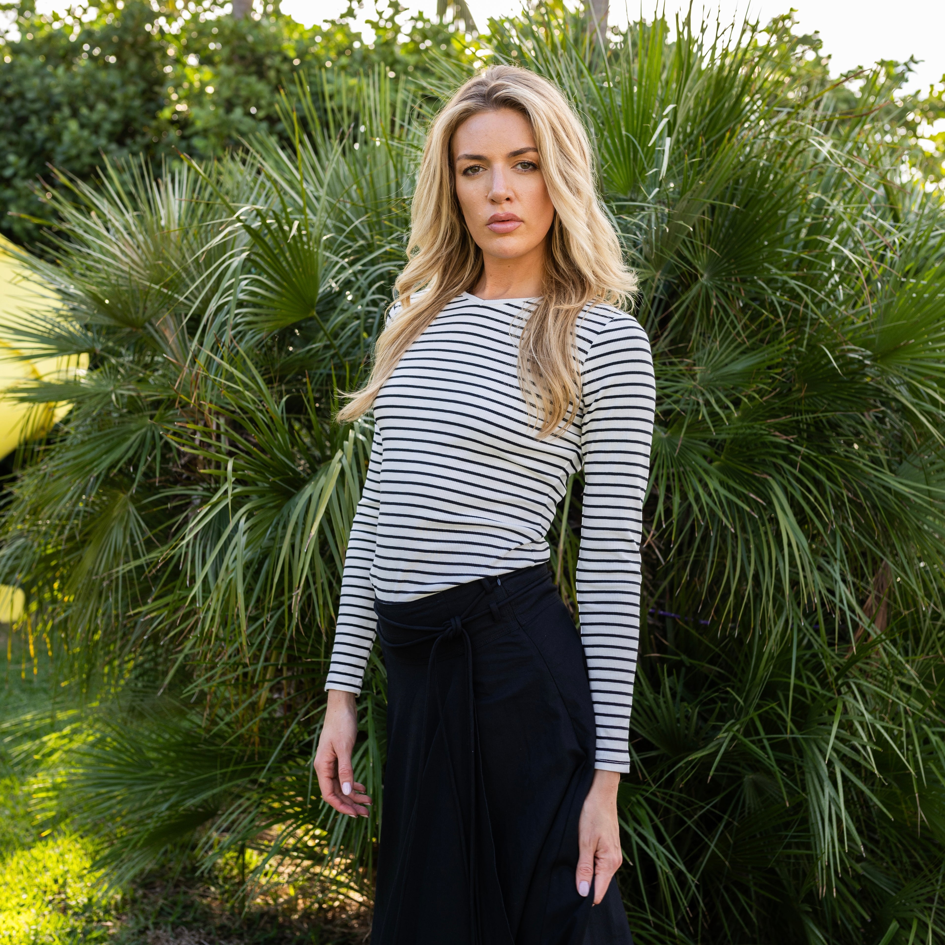 Striped Rib Tee White/Black [Final Sale]