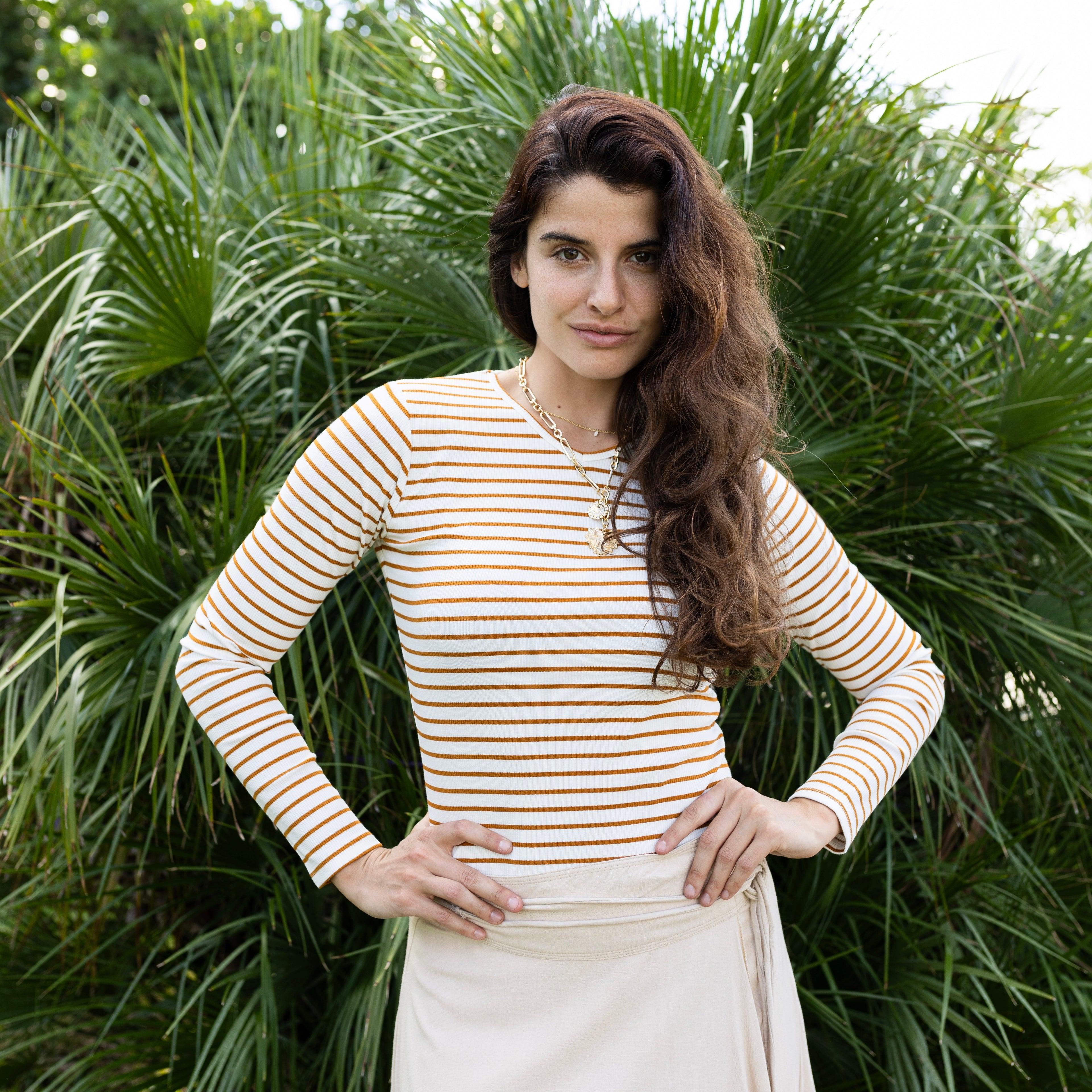 Striped Rib Tee White/Rust [Final Sale]