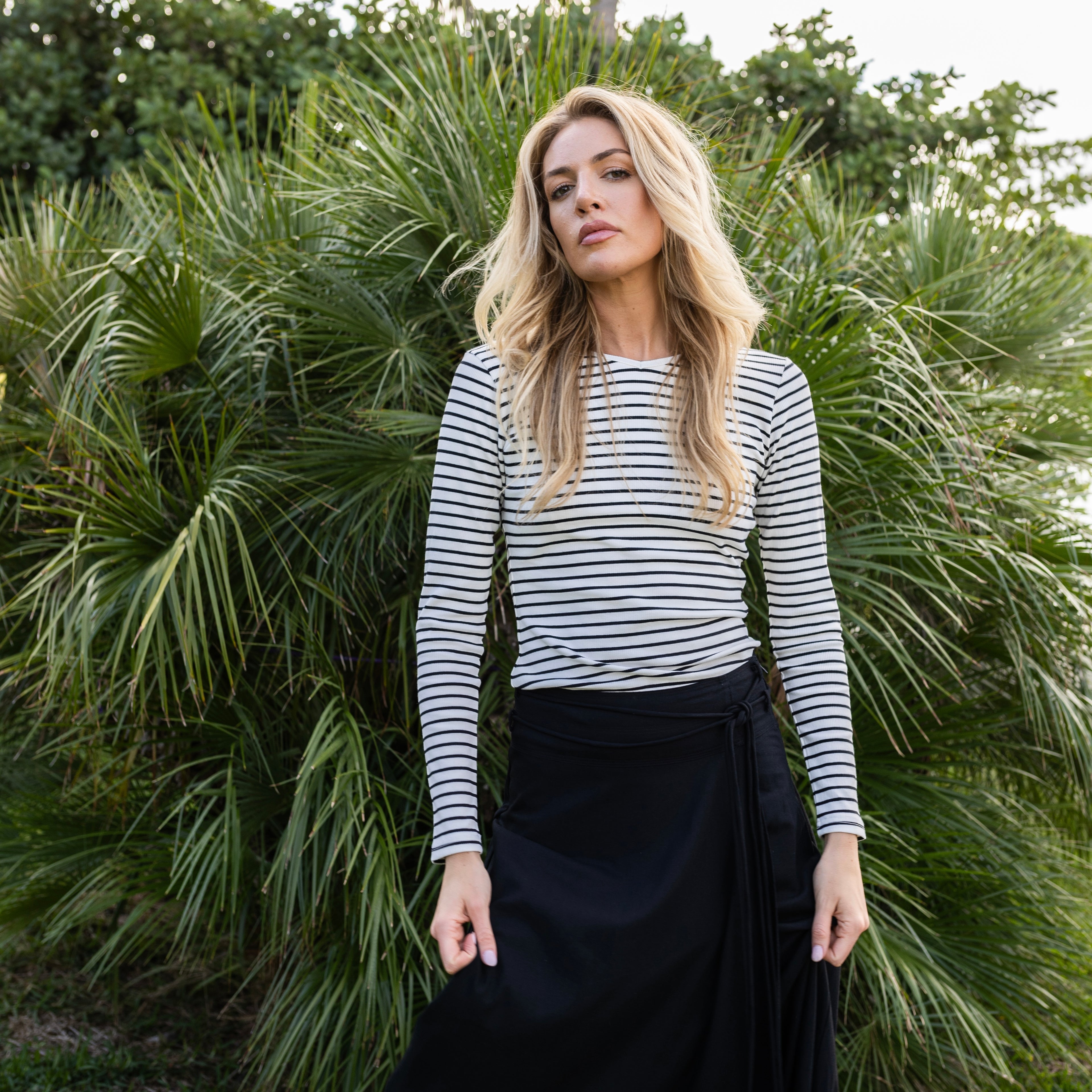 Striped Rib Tee White/Black [Final Sale]