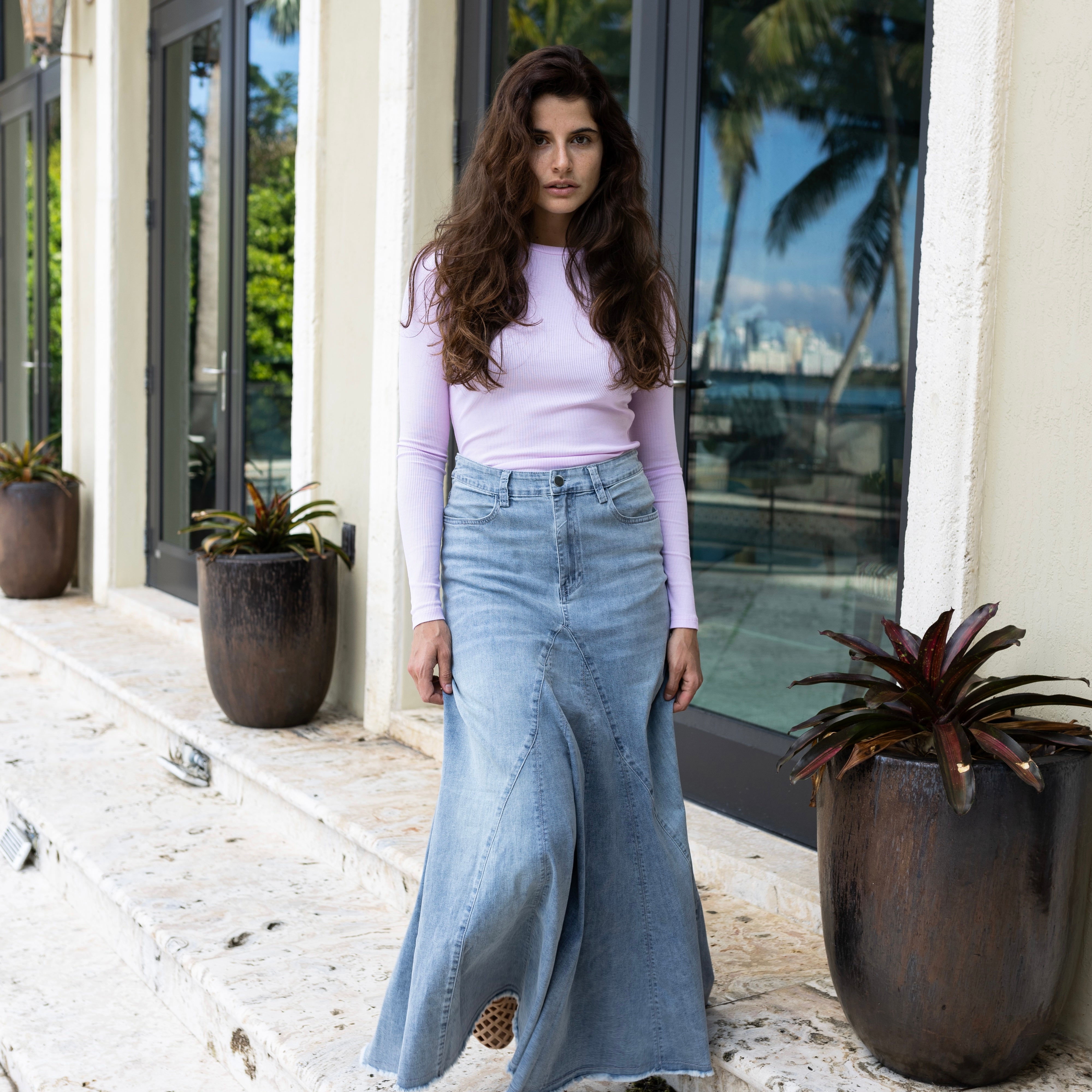 Flared Denim Skirt| Light Denim – C'Moi