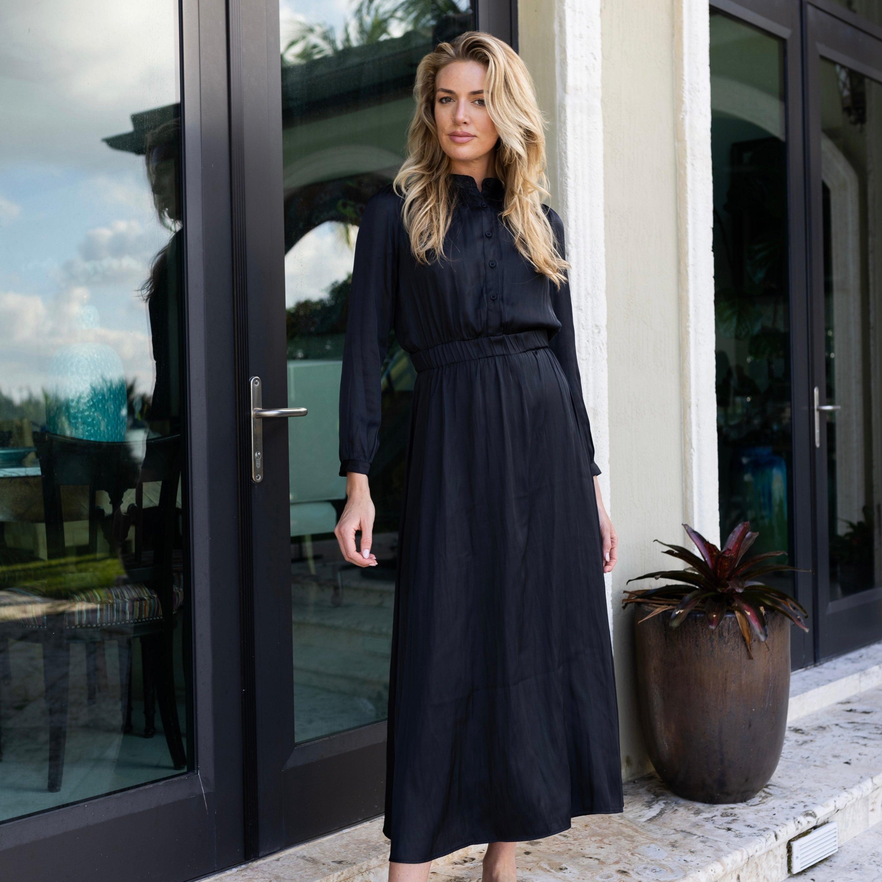 Viviane Satin Dress | Black