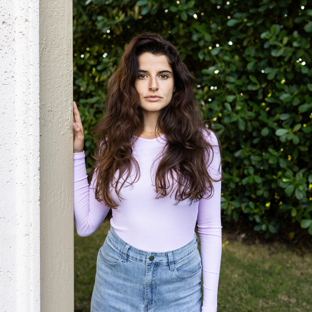 Ribbed V-neck Tee | Lavender