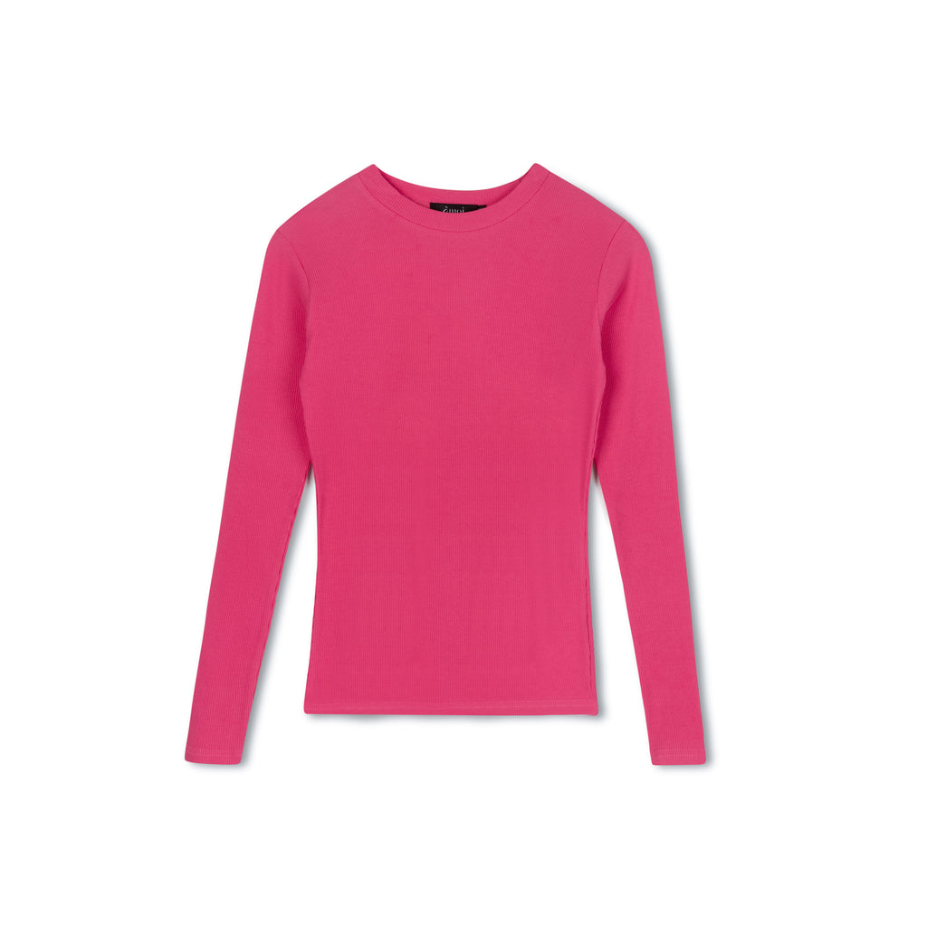 Ribbed Crewneck Tee | Highlighter Pink