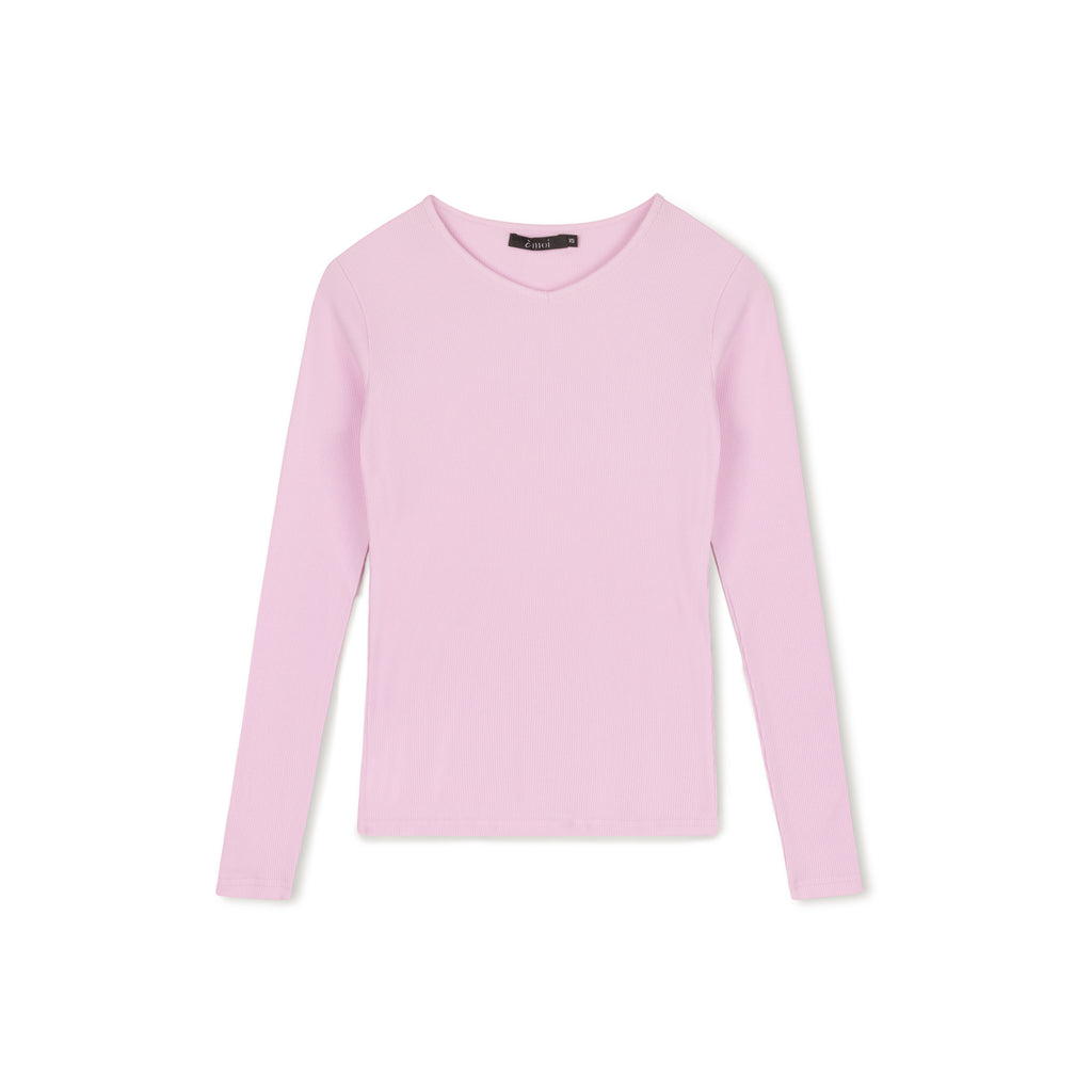 Ribbed V-Neck Tee Light Pink – C'Moi