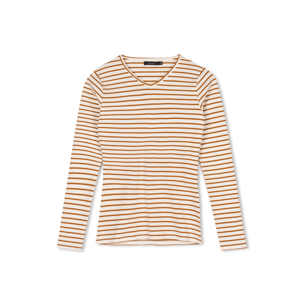 Striped Rib Tee White/Rust [Final Sale]