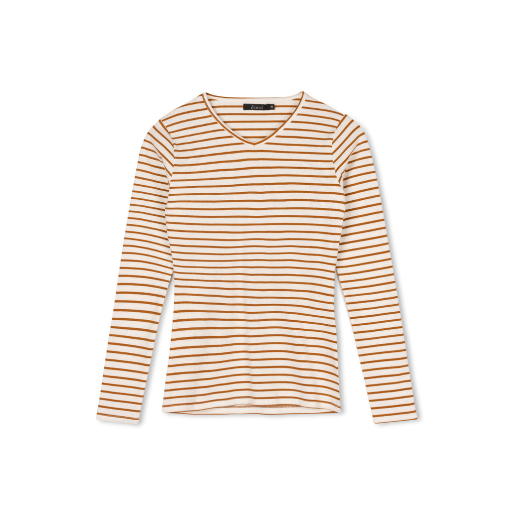 Striped Rib Tee White/Rust