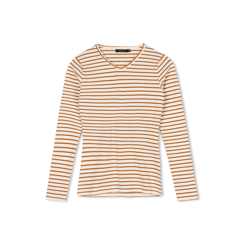 Striped Rib Tee White/Rust