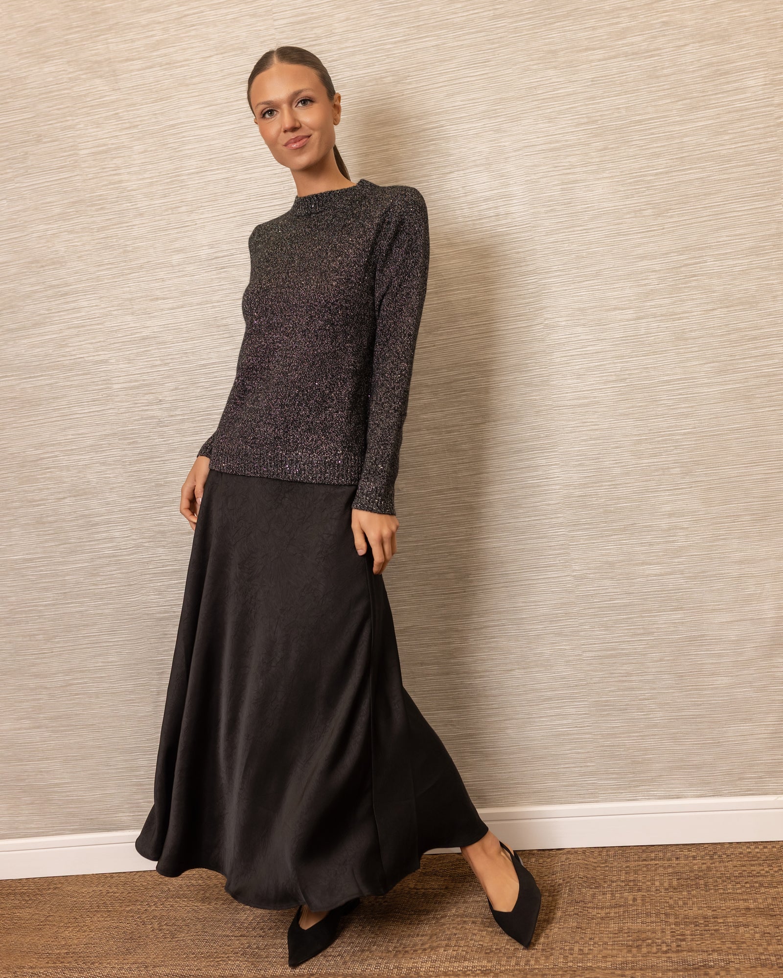 Crinkle Slip Skirt | Black