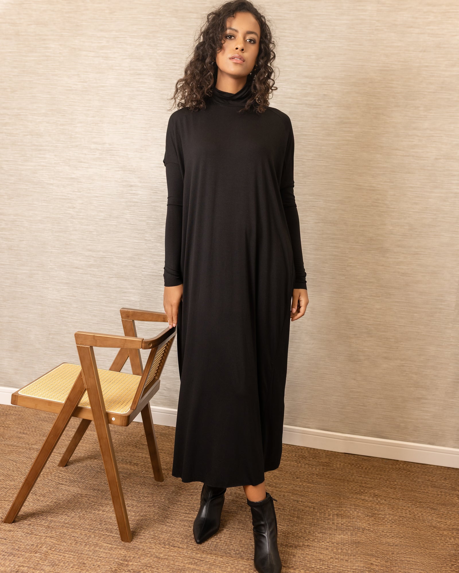 Dolman Turtleneck Dress | Black