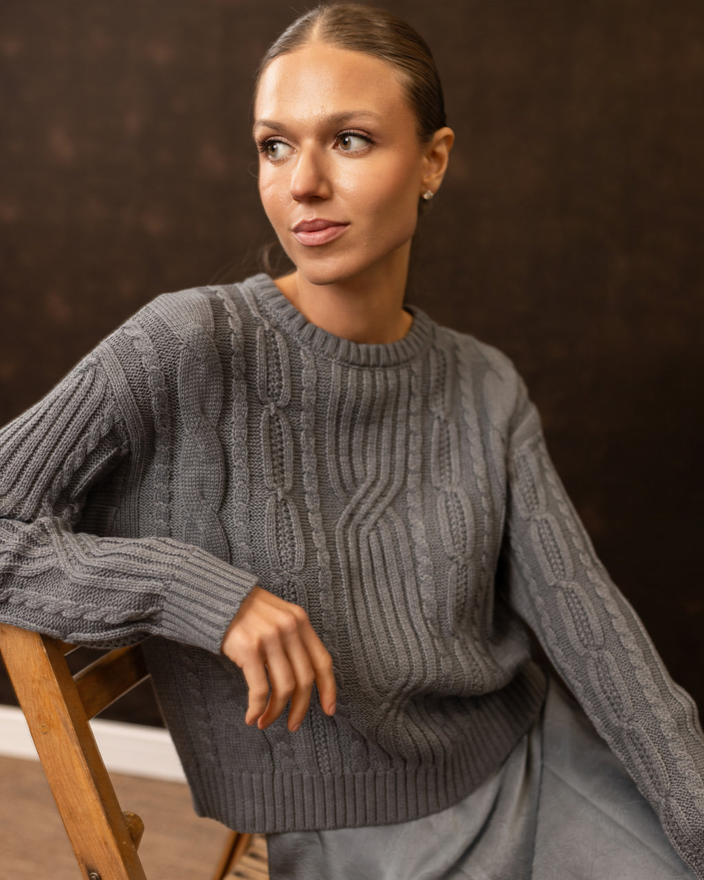Chunky Cable Knit Sweater | Dark Gray