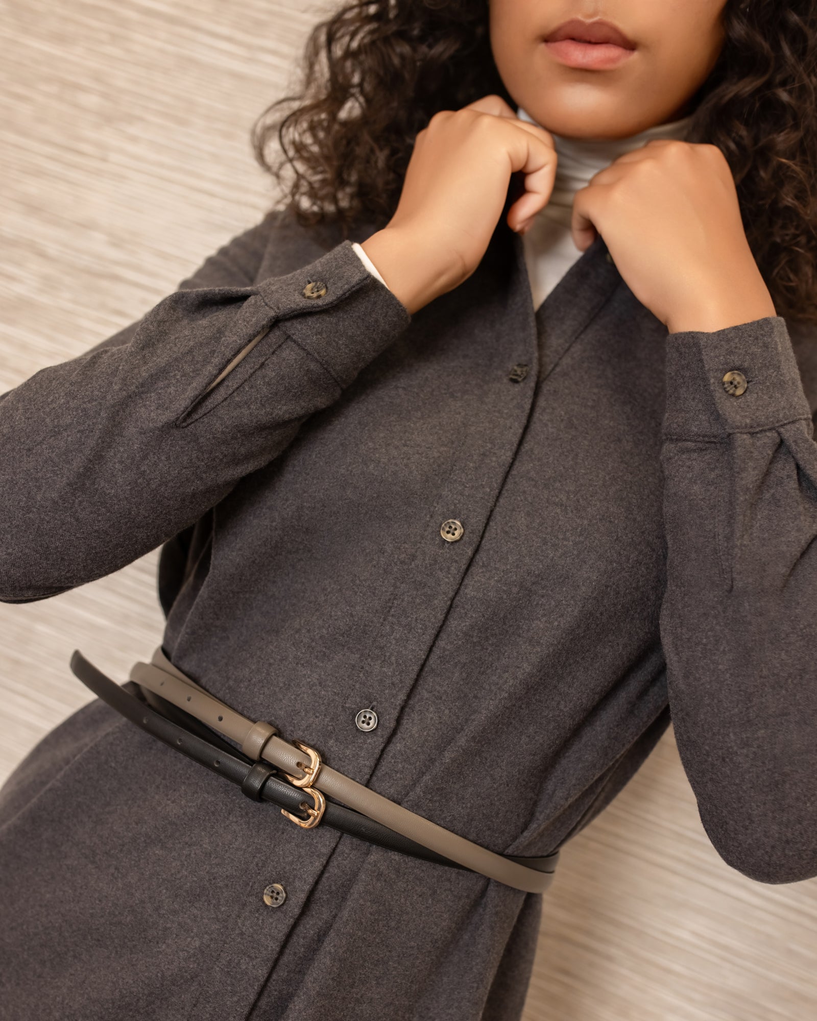 Brushed Button Down Shirtdress | Gray