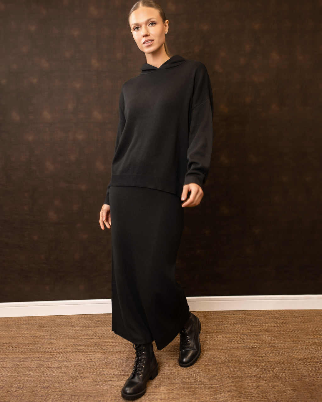 Hoodie Knit Set | Black (Must be purchased as same size set)
