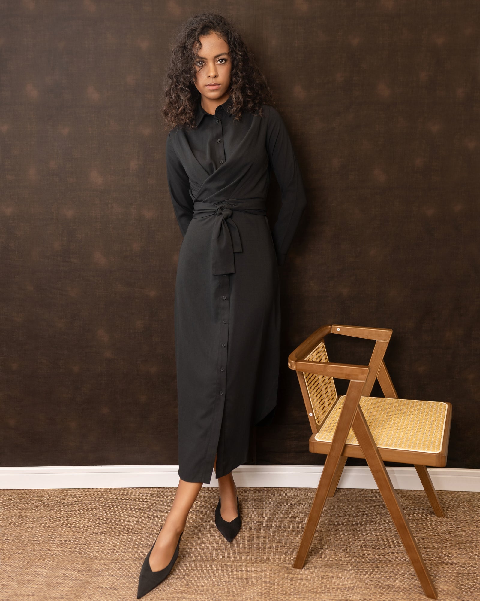 Wrap Front Shirtdress | Black
