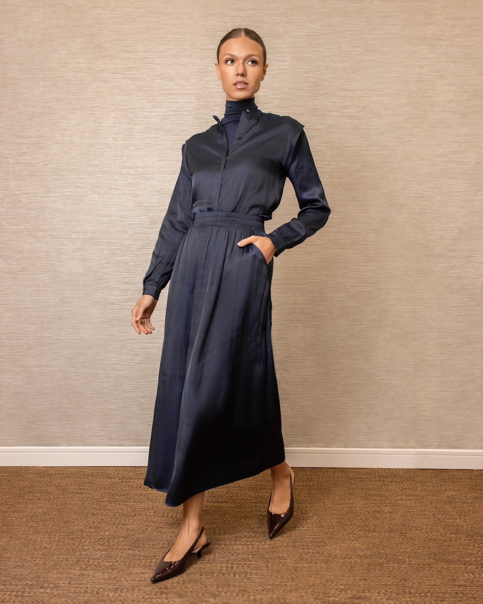 Frida Satin Top | Navy Set