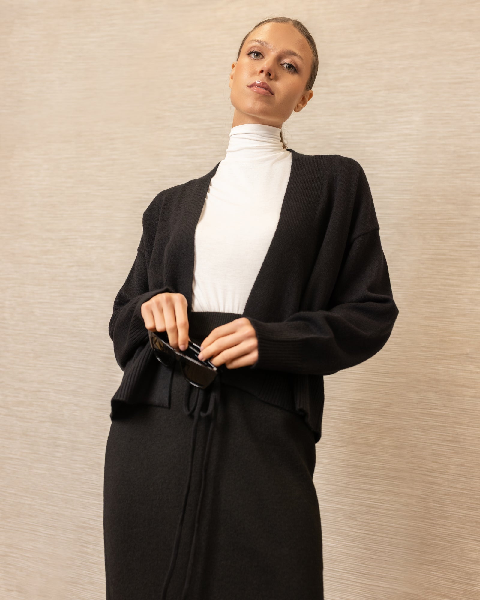 Belted Wrap Sweater | Black