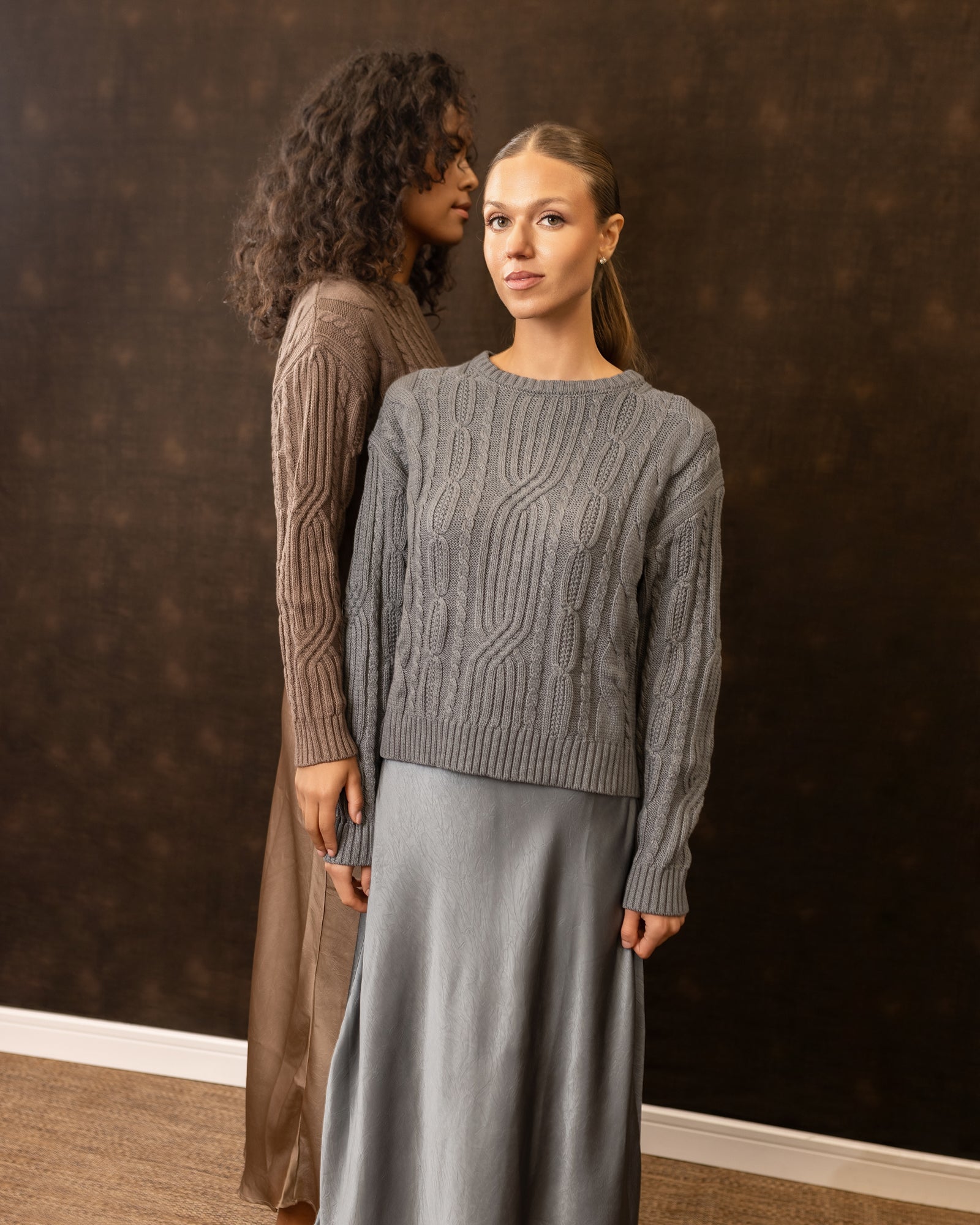 Chunky Cable Knit Sweater | Brown